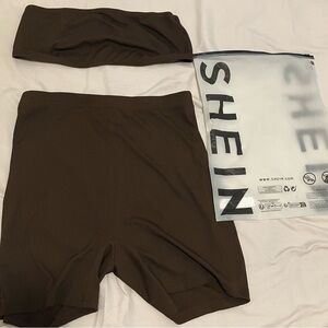 SHEIN Chocolate Brown Bandeau and Shorts Set